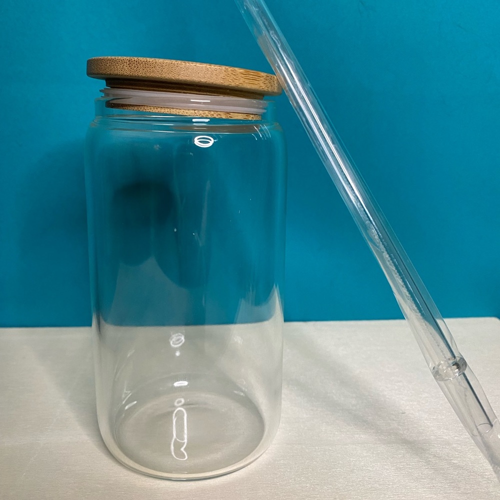 12oz Glass Cup With Bamboo Lid and straw - plain